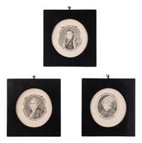 Three Porcelain Plaques depicting General Lafayette "The Nations Guest," President George Washington "The Countrys Father," and Benjamin Franklin.