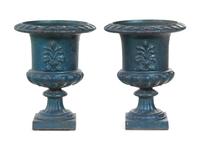 A Pair of Painted Iron Garden Urns