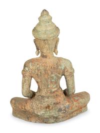 A Southeast Asian Polychrome-Painted Bronze Seated Bodhisattva