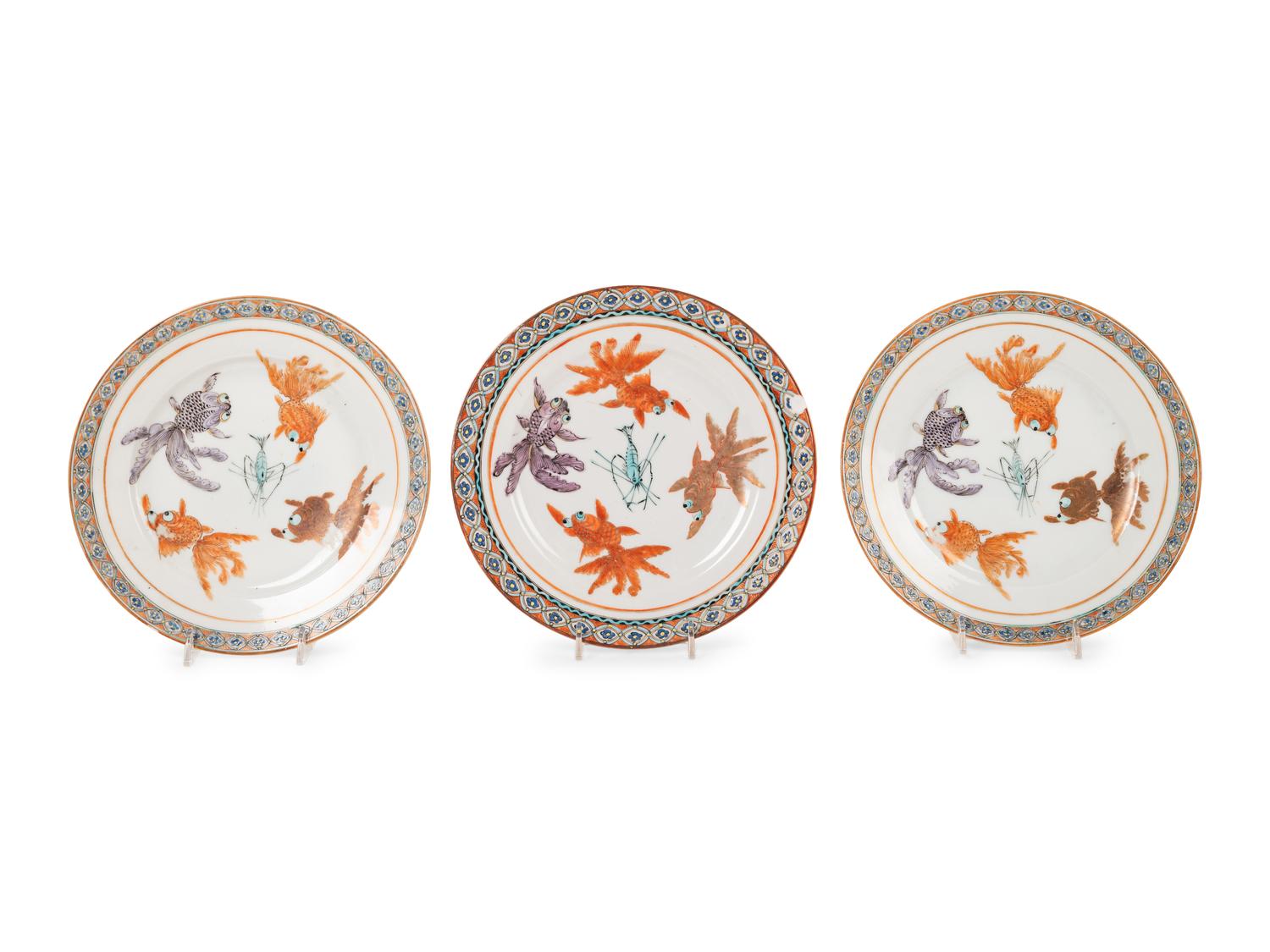 Three Chinese Export Famille Rose Porcelain Plates