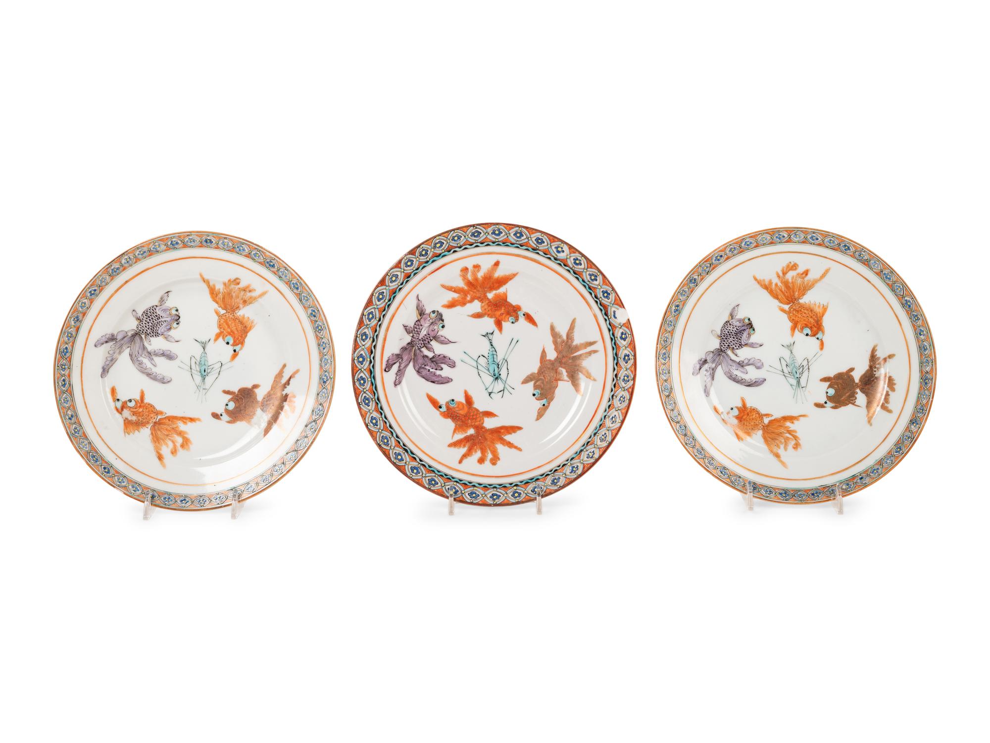 Three Chinese Export Famille Rose Porcelain Plates