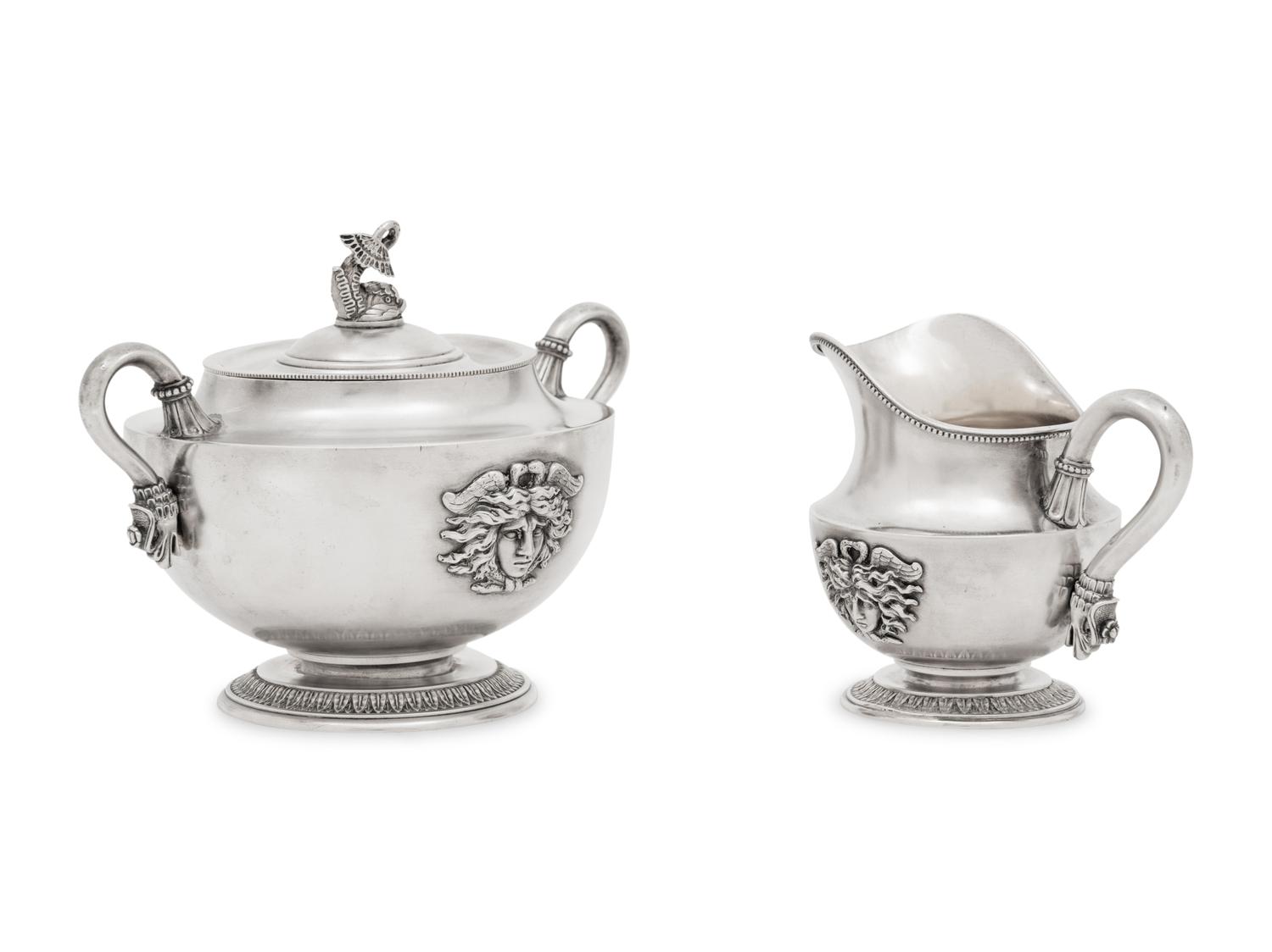 A Fabergé Silver Creamer and Covered Sugar Set