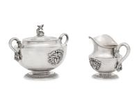 A Fabergé Silver Creamer and Covered Sugar Set