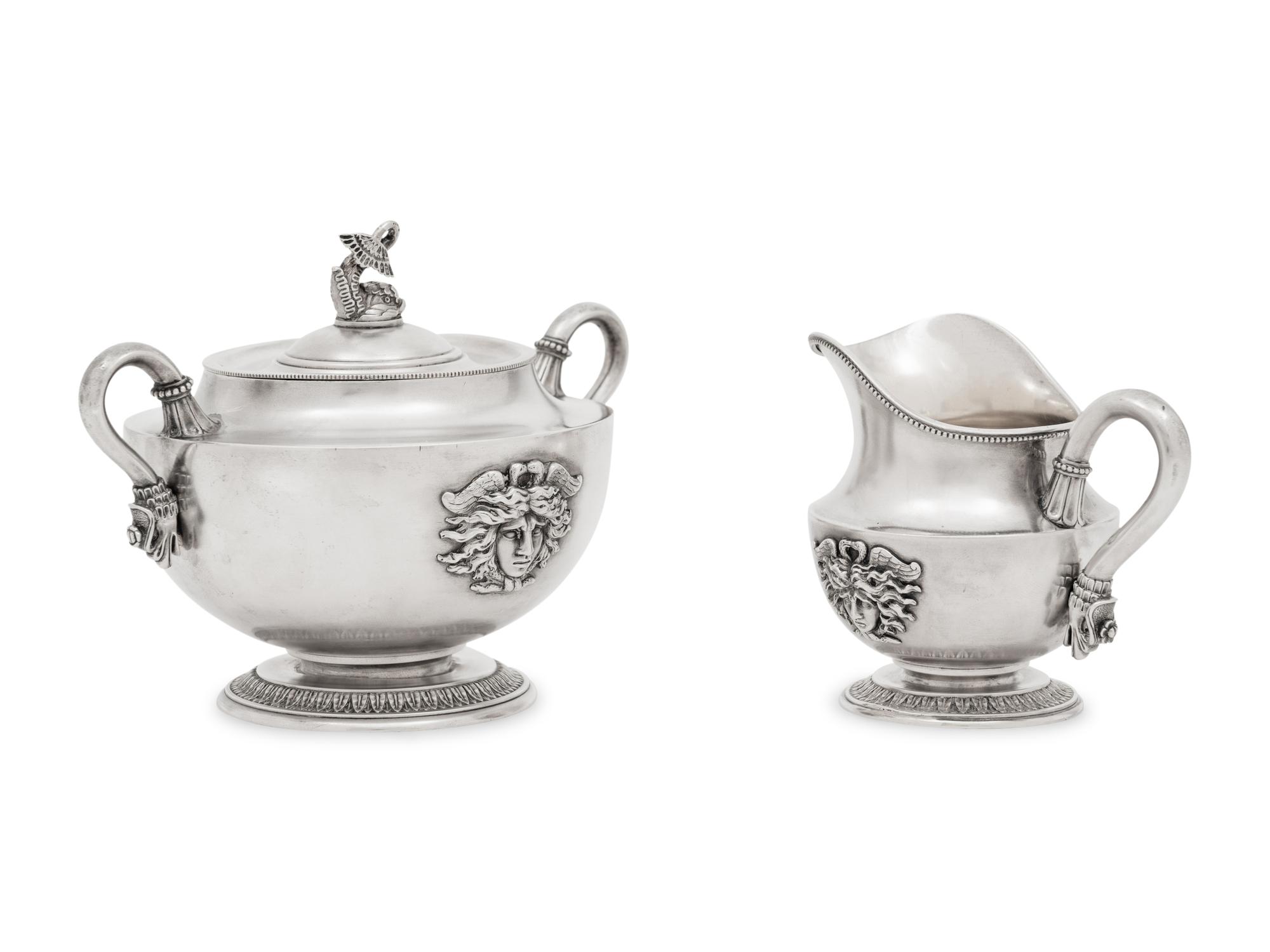 A Fabergé Silver Creamer and Covered Sugar Set