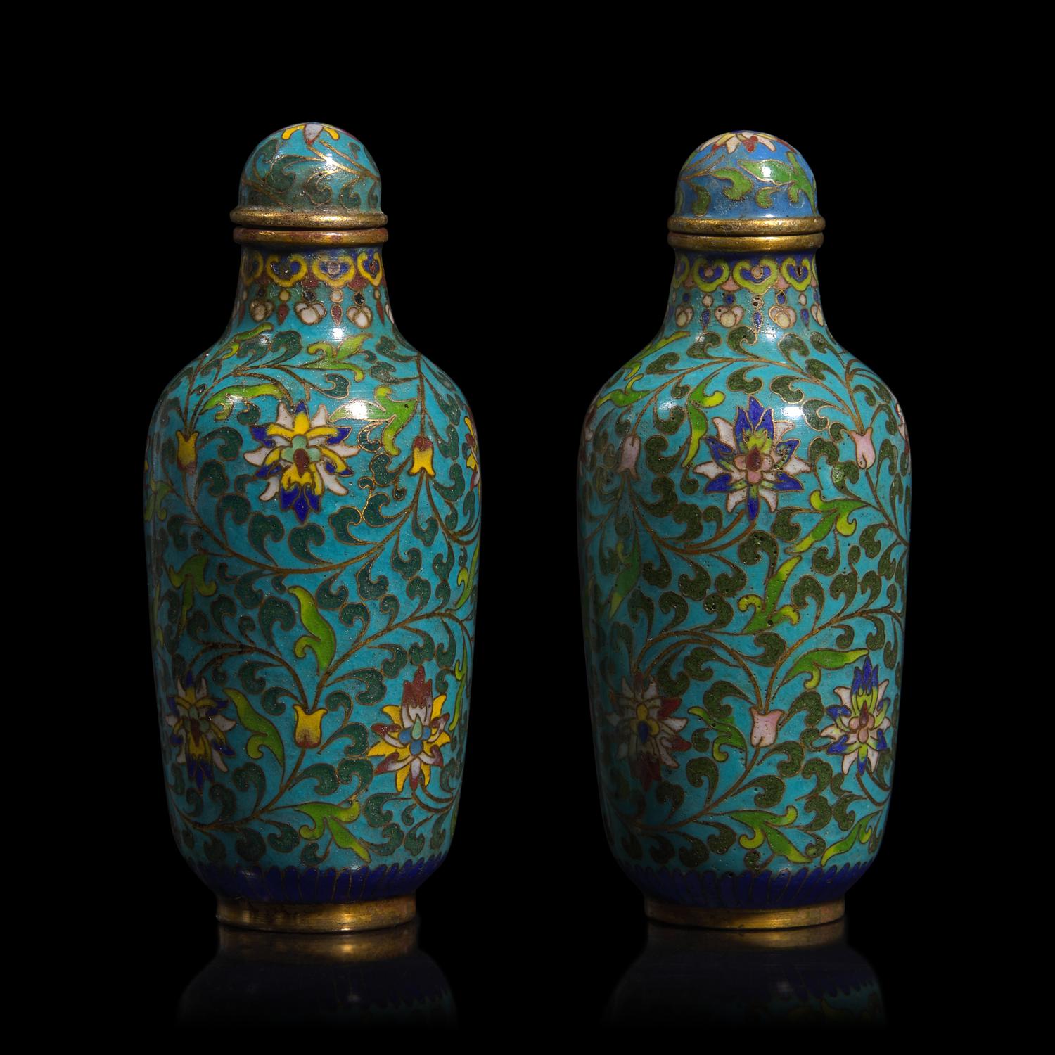 An Associated Pair of Chinese Cloisonn é Enamel Snuff Bottles