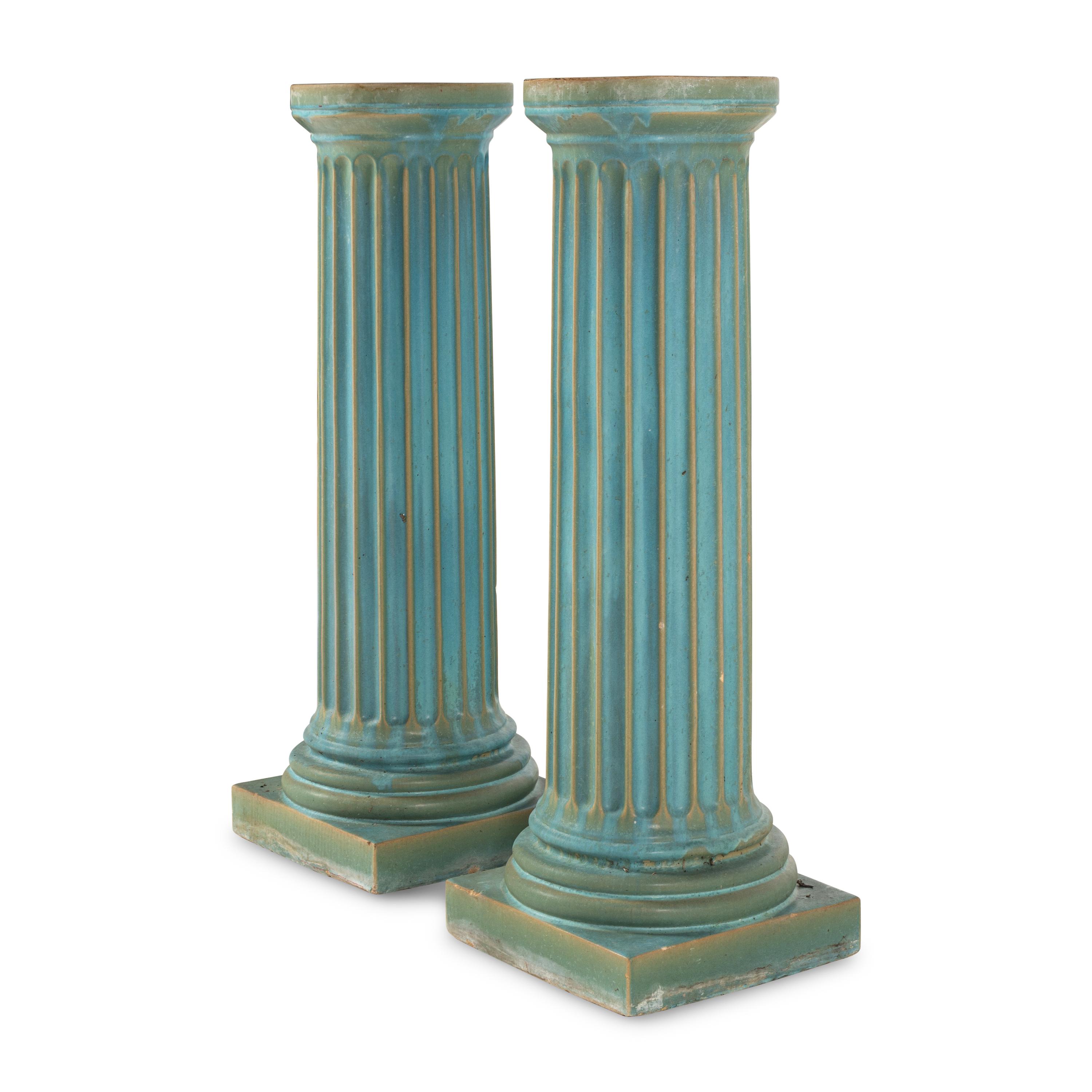 A Pair of Turquoise-Glazed Earthenware Pedestals