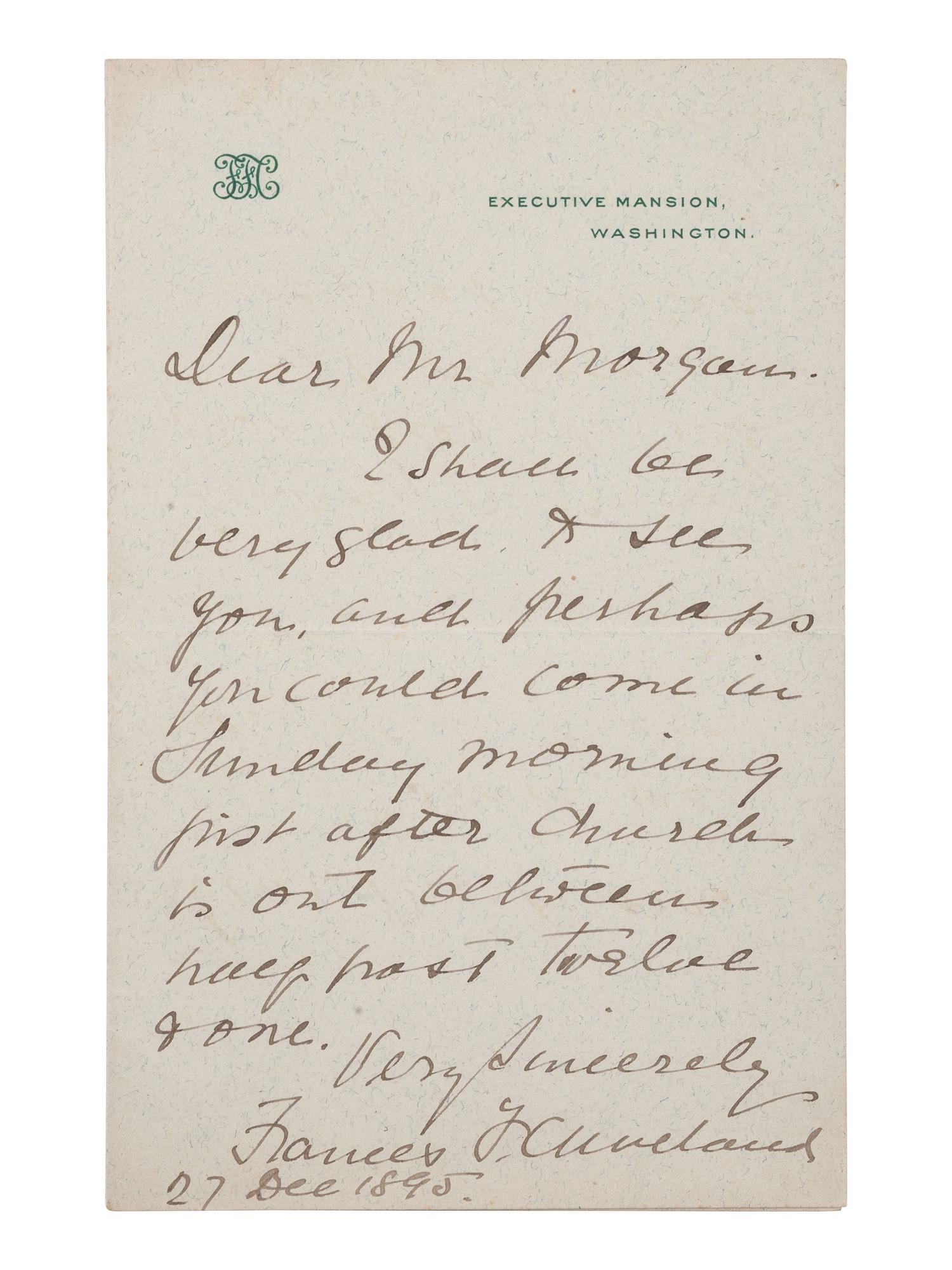 CLEVELAND, Frances (1864-1947). ALS. Executive Mansion, Washington, 27 December 1885.