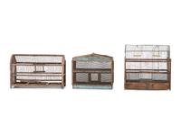 Three Wood and Wire Folk Art Bird Cages