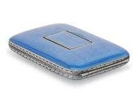 A Swiss Guilloche Enameled Silver and Clock-Inset Cigarette Case