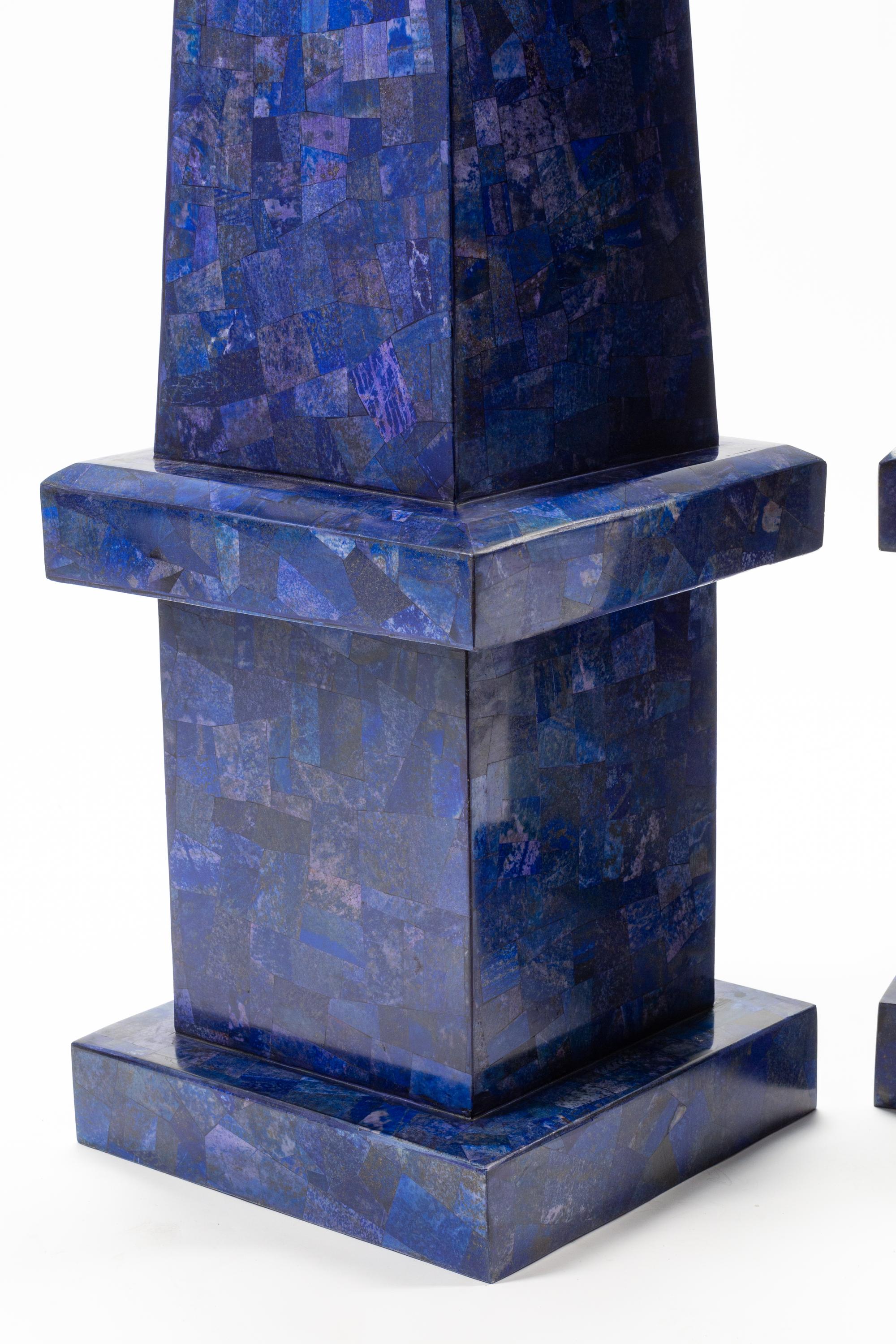 A Pair of Monumental Lapis Lazuli Veneered Obelisks