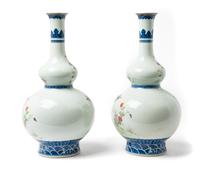 A Pair of Chinese Enameled Porcelain Double Gourd Vases
