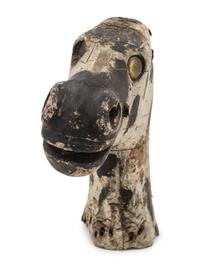 A Paint Decorated Horse Head Finial with Glass Eyes