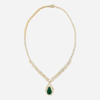 An emerald, diamond, and gold necklace