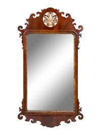 A Chippendale Style Carved and Parcel Gilt Mahogany Veneered Looking Glass