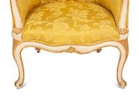 A Louis XV Style Painted and Parcel Gilt Barrel Back Bergere
