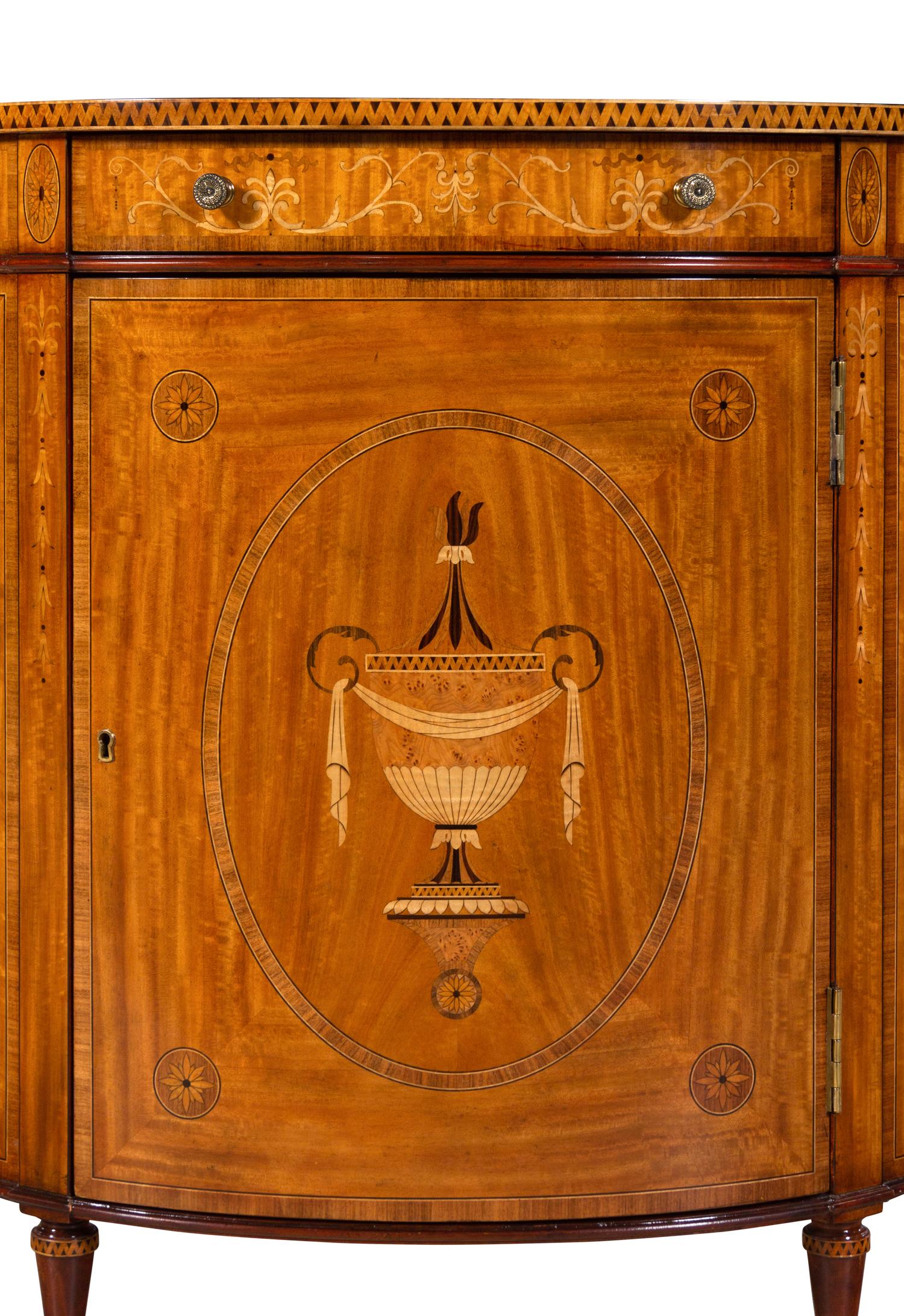 An Adam Style Satinwood and Marquetry Demilune Cabinet