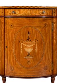 An Adam Style Satinwood and Marquetry Demilune Cabinet