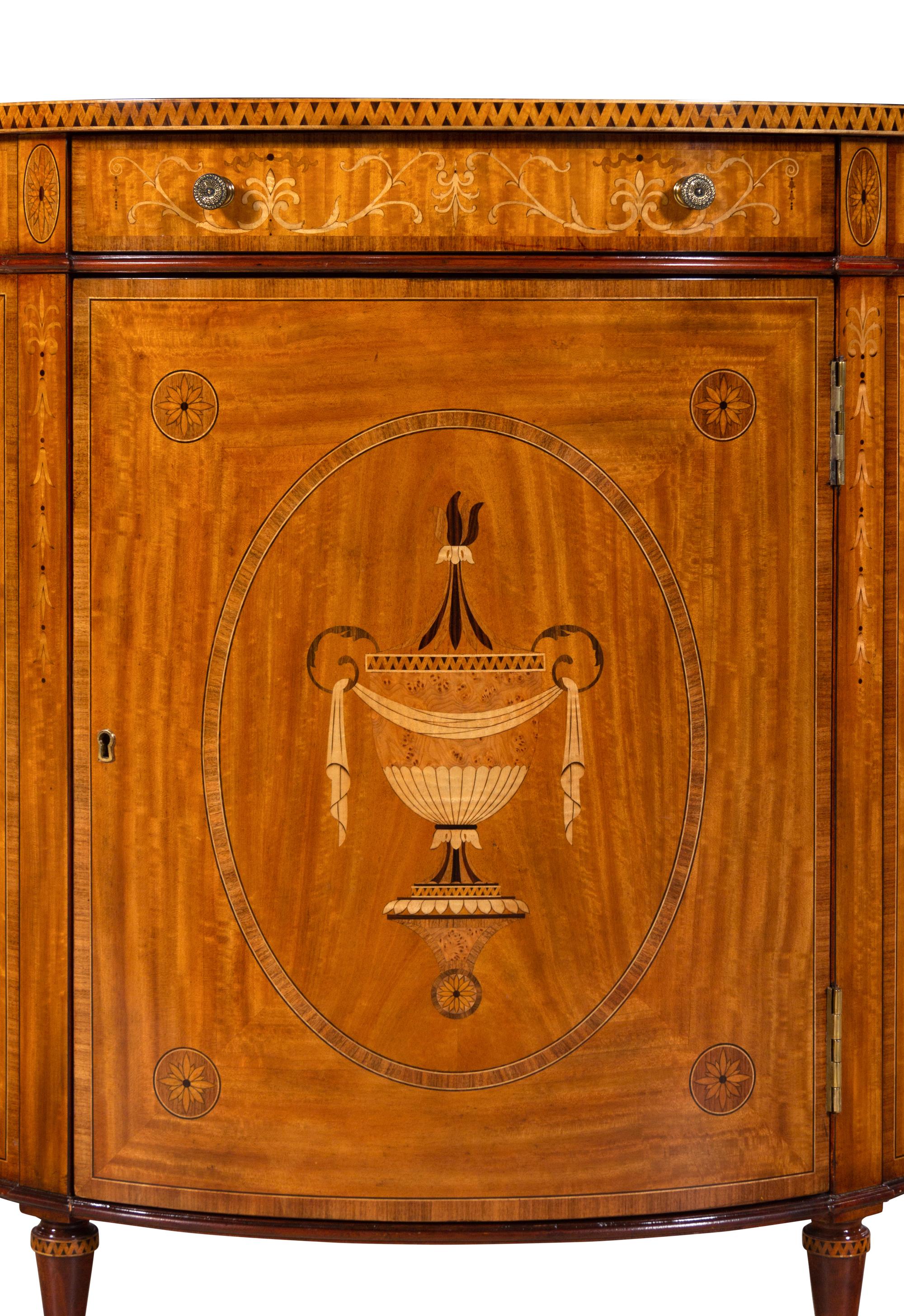 An Adam Style Satinwood and Marquetry Demilune Cabinet
