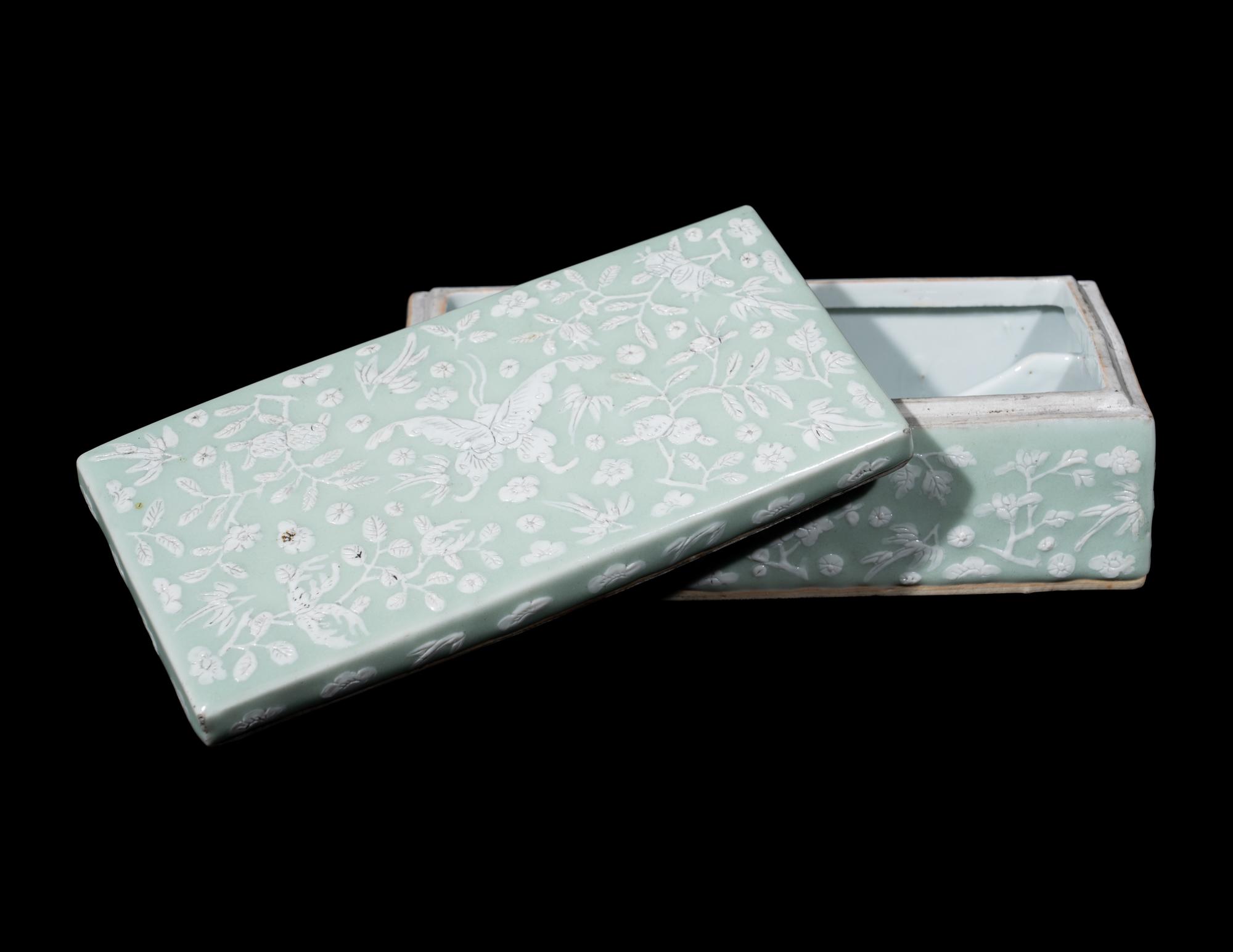 Two Chinese Carved Porcelain Covered Boxes
