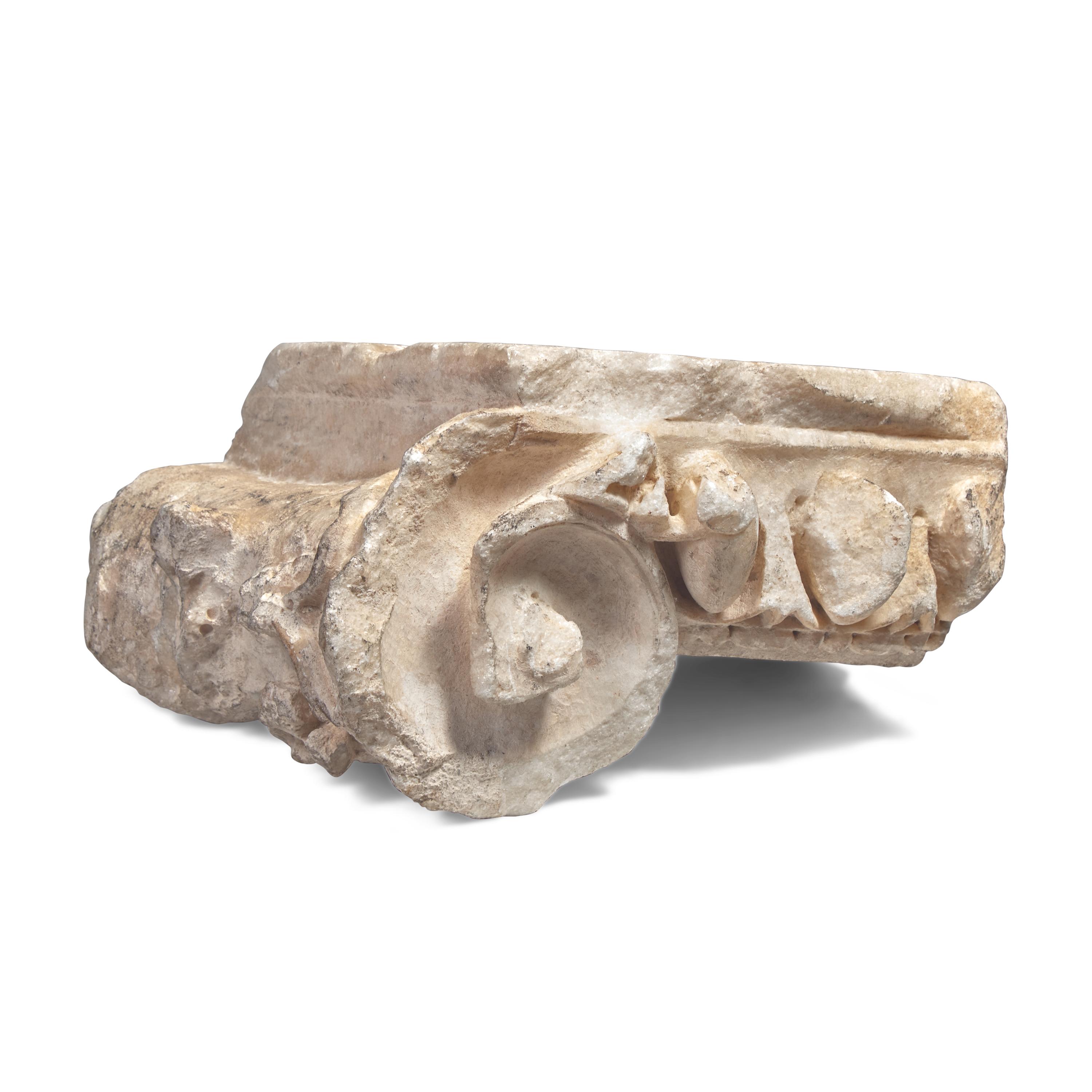 A Carved Sandstone Cornice Fragment and a Carved Marble Capital Fragment from the U.S. Capitol Building