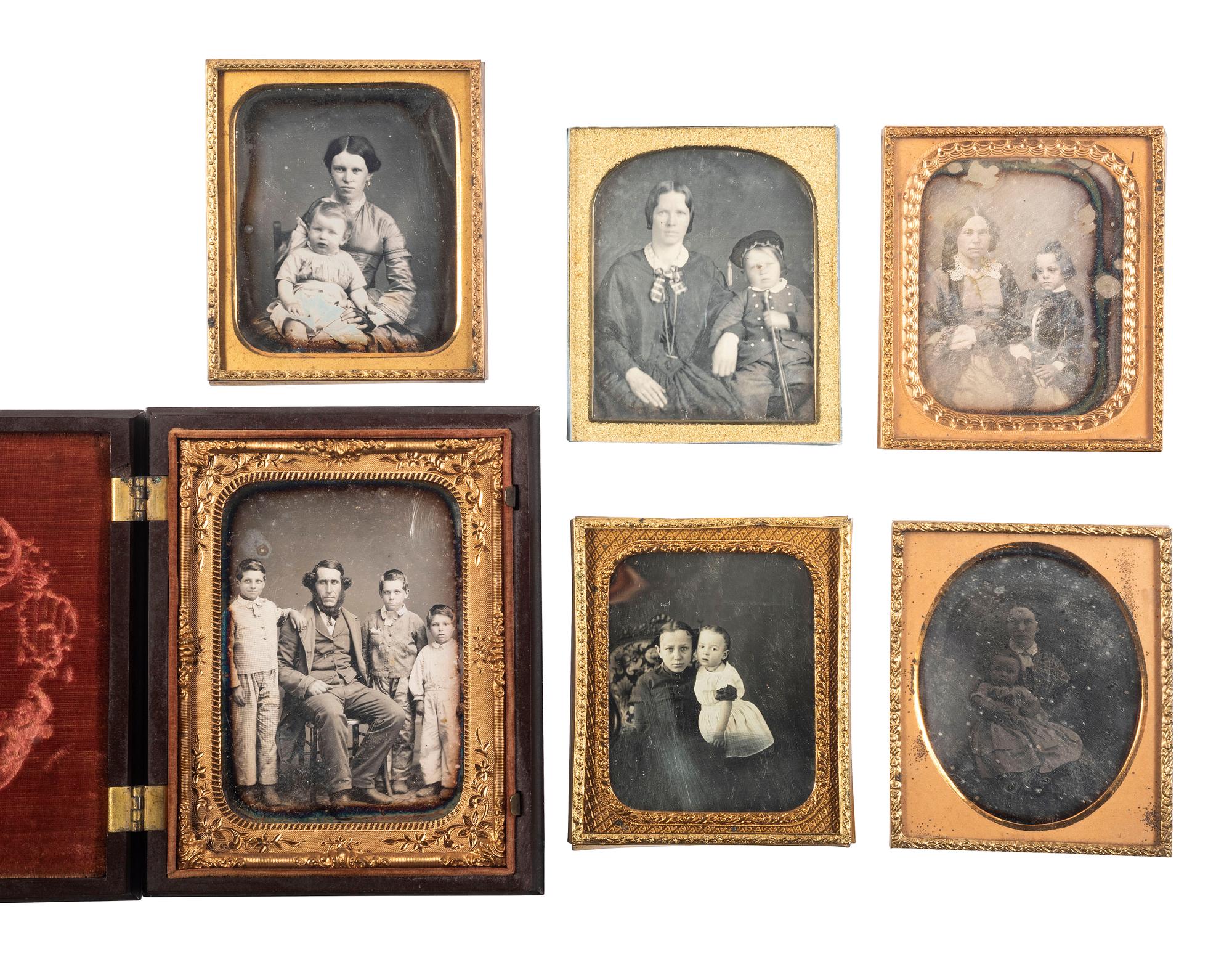 [EARLY PHOTOGRAPHY]. 18 daguerreotype portraits of parents with children, including: