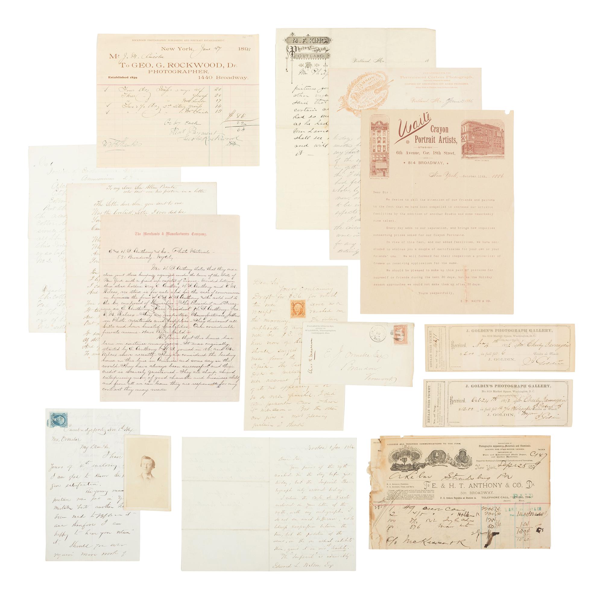 [EARLY PHOTOGRAPHY]. Collection of photographic supply billheads and correspondence.