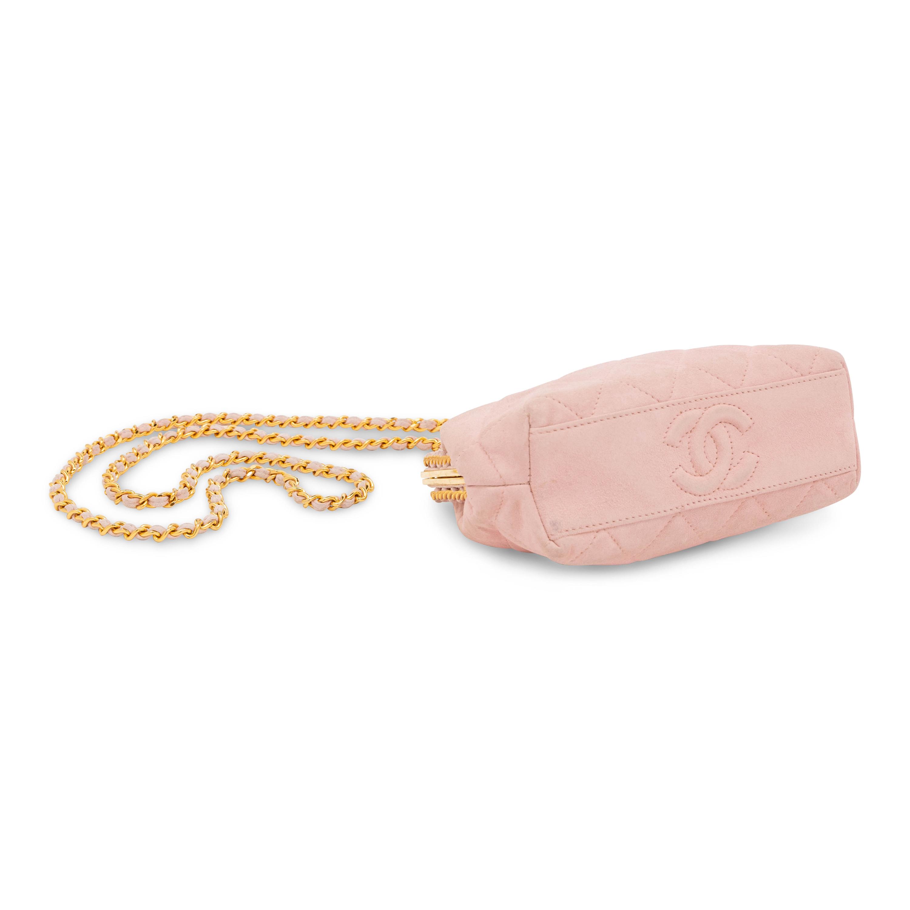 Chanel, Kisslock Bag in Quilted Pink Suede