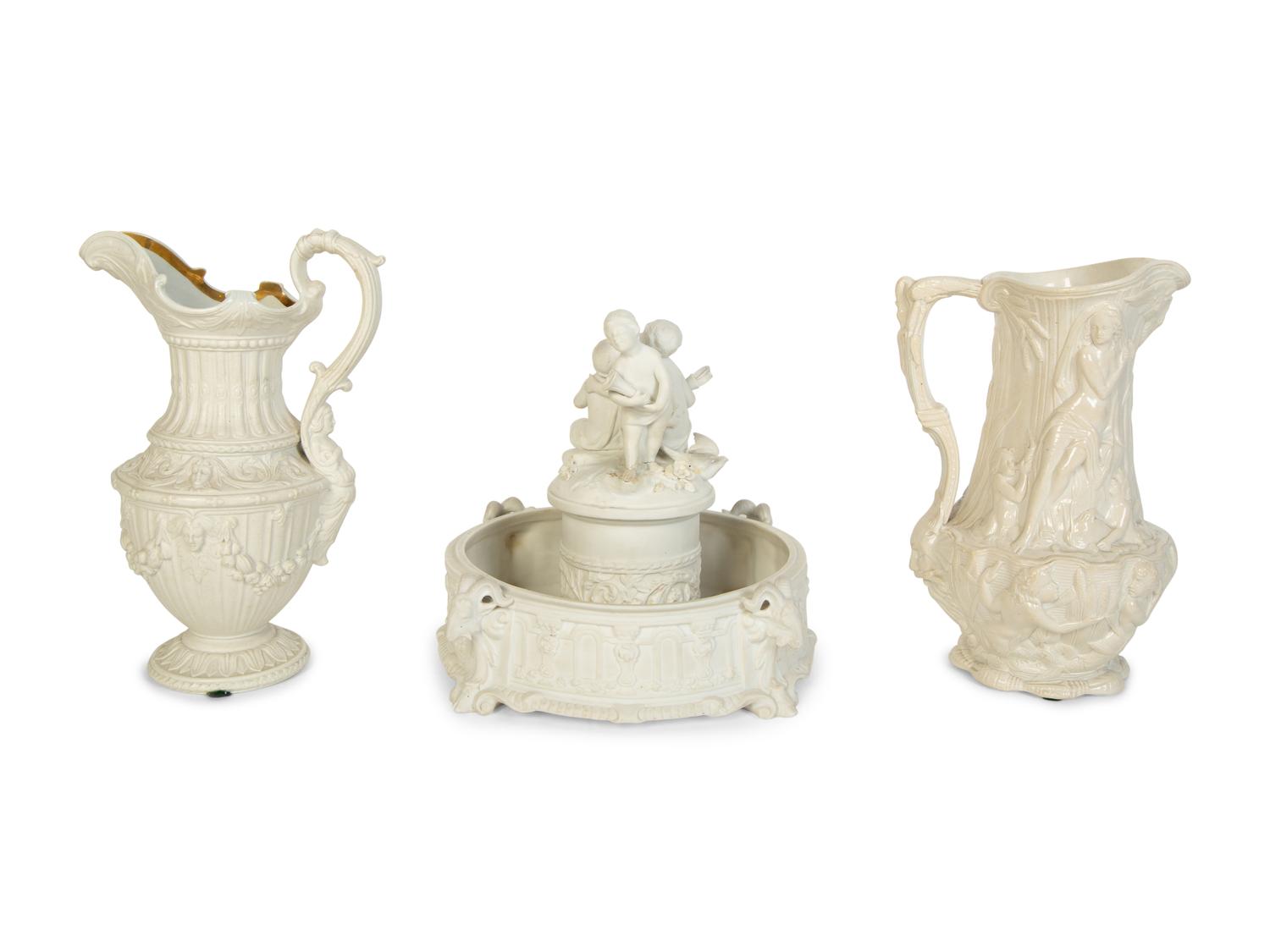 Three Bisque Porcelain Table Articles