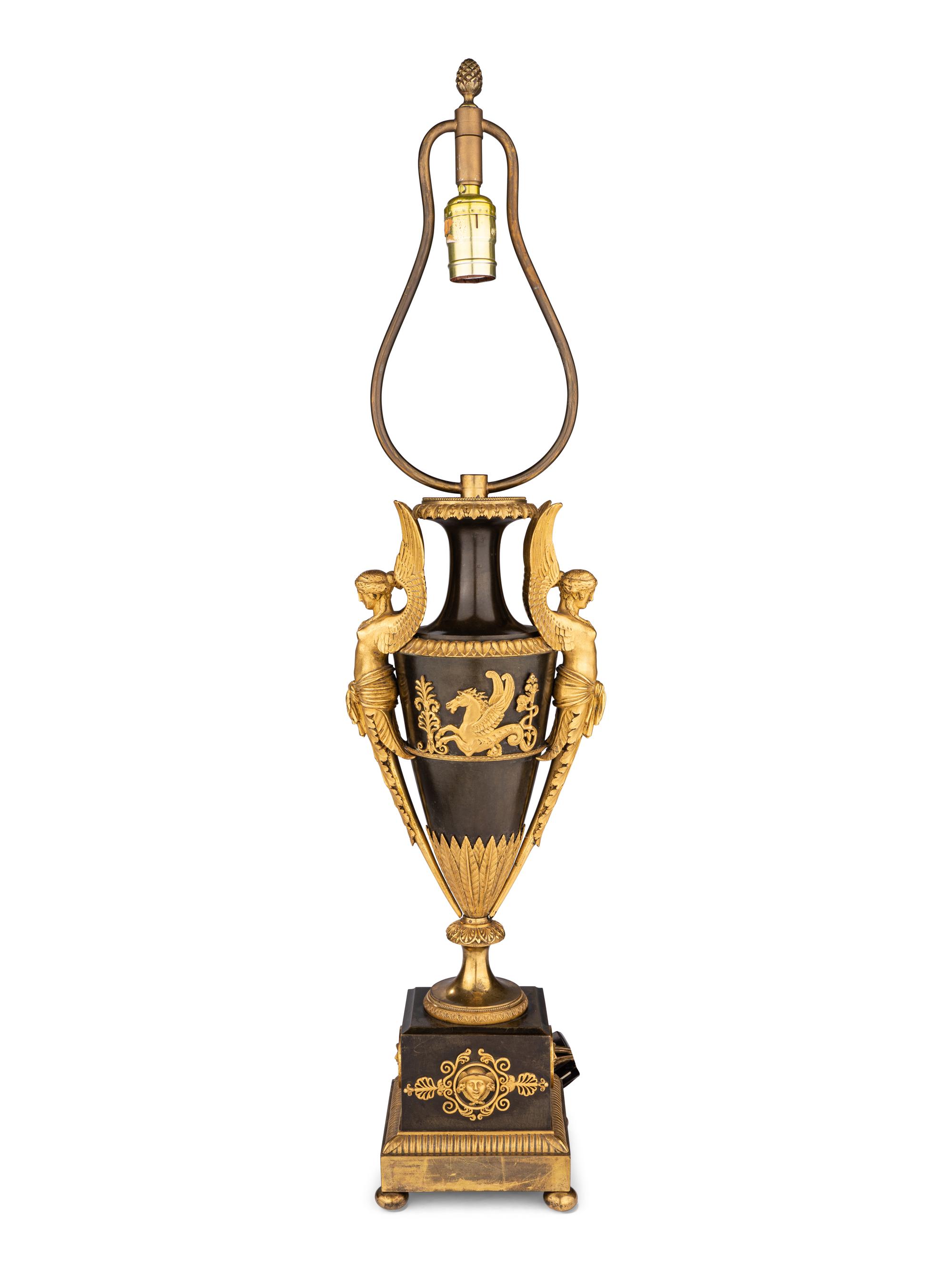 A Pair of Directoire Ormolu and Patinated Bronze Urns