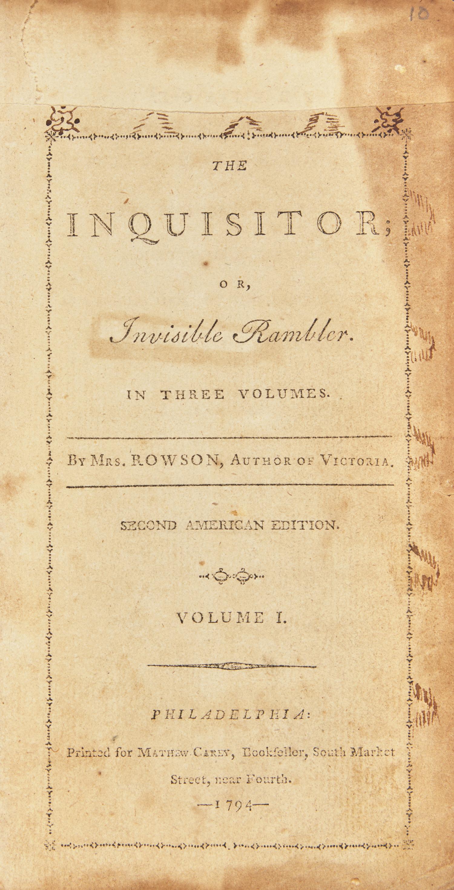 [Literature] Rowson, (Susanna). The Inquisitor; or, Invisible Rambler