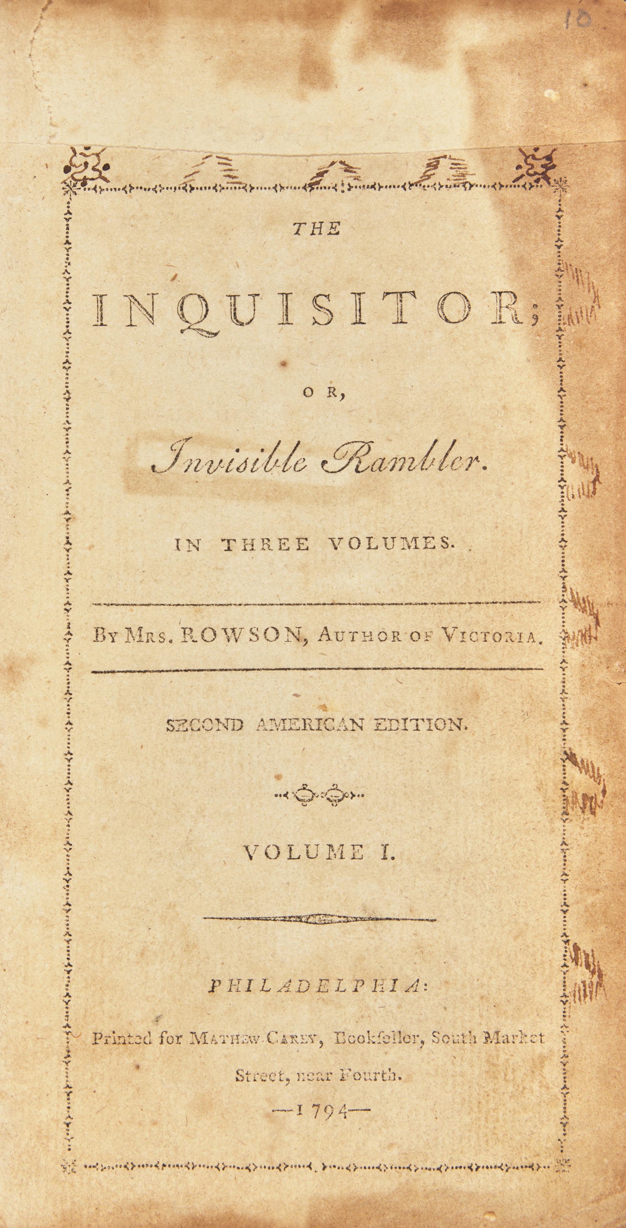 [Literature] Rowson, (Susanna). The Inquisitor; or, Invisible Rambler