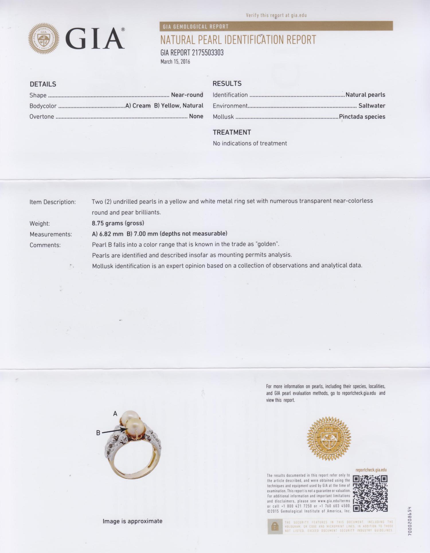 An Edwardian Platinum Topped Gold, Natural Pearl and Diamond Ring, Tiffany & Co., 5.40 dwts.