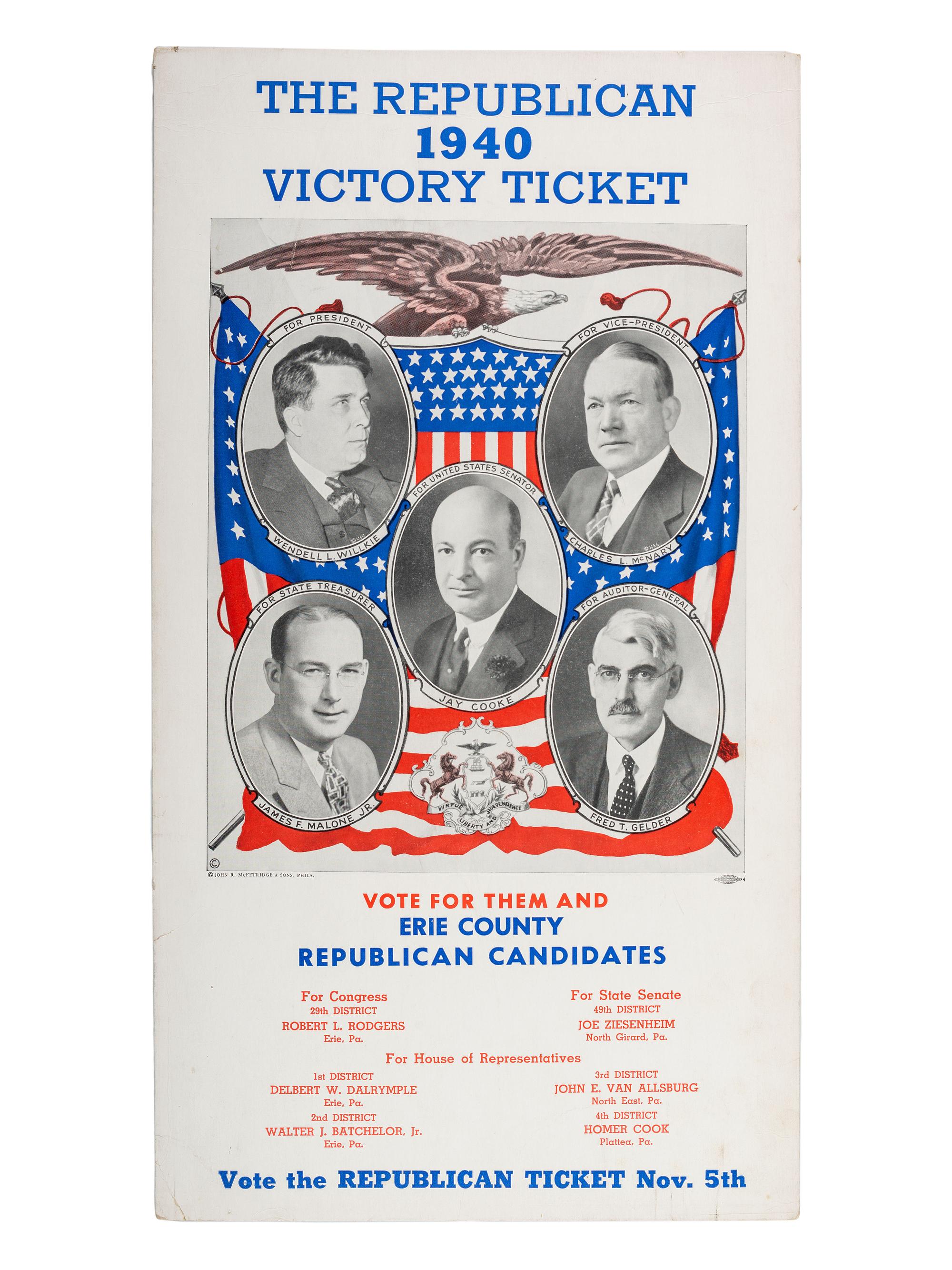 [WILLKIE, Wendell (1892-1944)]. A group of broadsides, sheet music, and campaign ephemera, comprising: