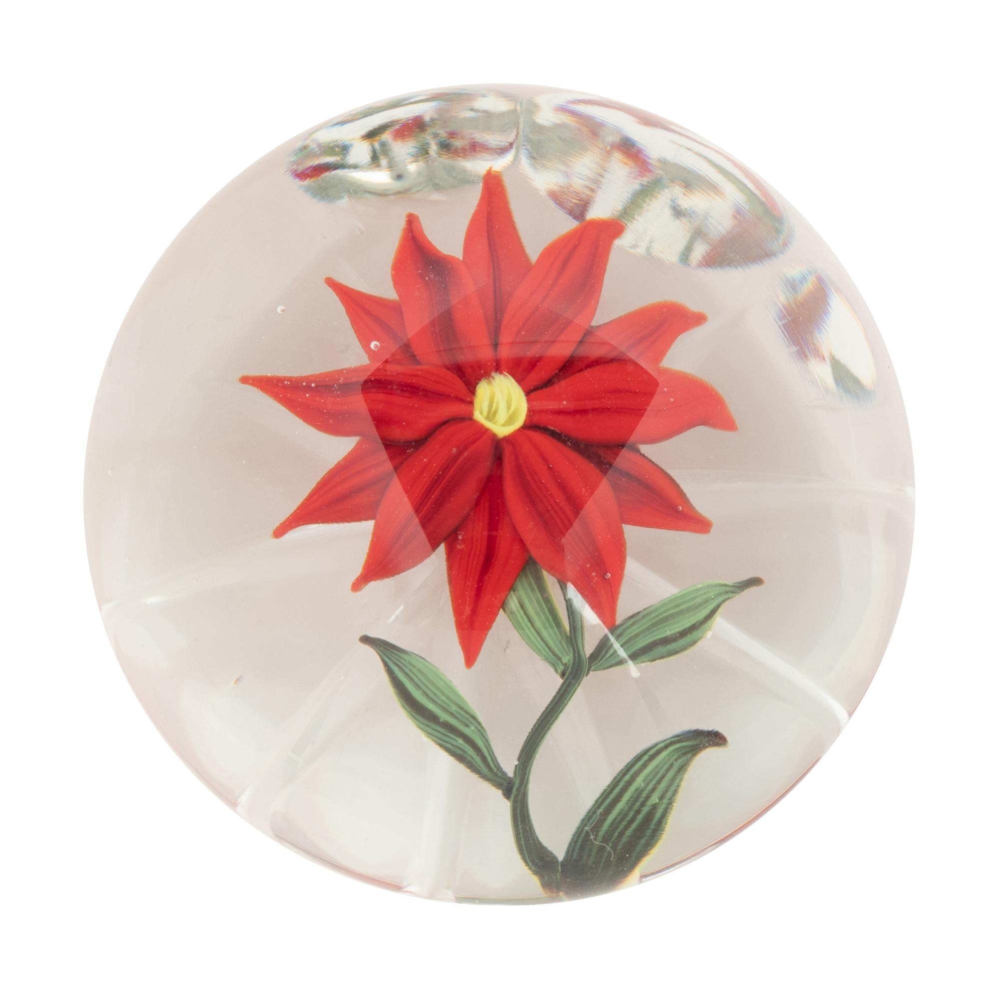 A Paul Stankard Red Poinsettia Glass Paperweight
