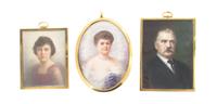 Nine Continental Portrait Miniatures, Height of first 5 3/4 inches.