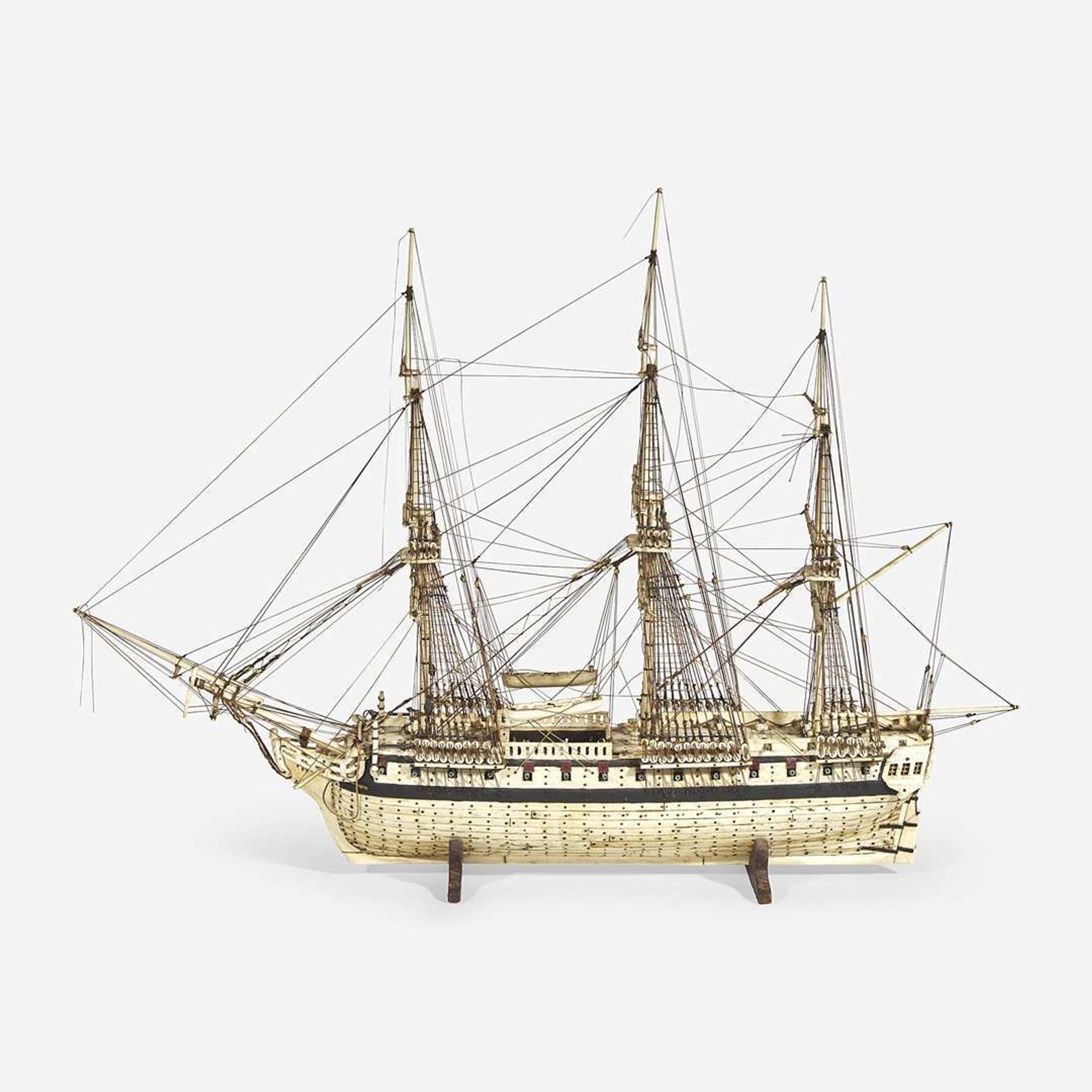 A cased prisoner-of-war bone ship model of the U.S. Frigate Confederacy (1778-1783) circa 1810