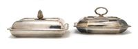 A Group of Two Silverplate Covered Vegetable Dishes, Width of largest 11 1/2 inches.