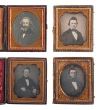 [EARLY PHOTOGRAPHY]. A group of 12 daguerreotypes of men with facial hair or creatively coiffed hair, including portraits by ANSON and BRILL.
