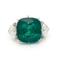 Colombian Emerald, Diamond, and Platinum Ring