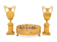 A Louis-Philippe Gilt Bronze Surtout de Table and a Pair of Restauration Gilt Bronze Urns
