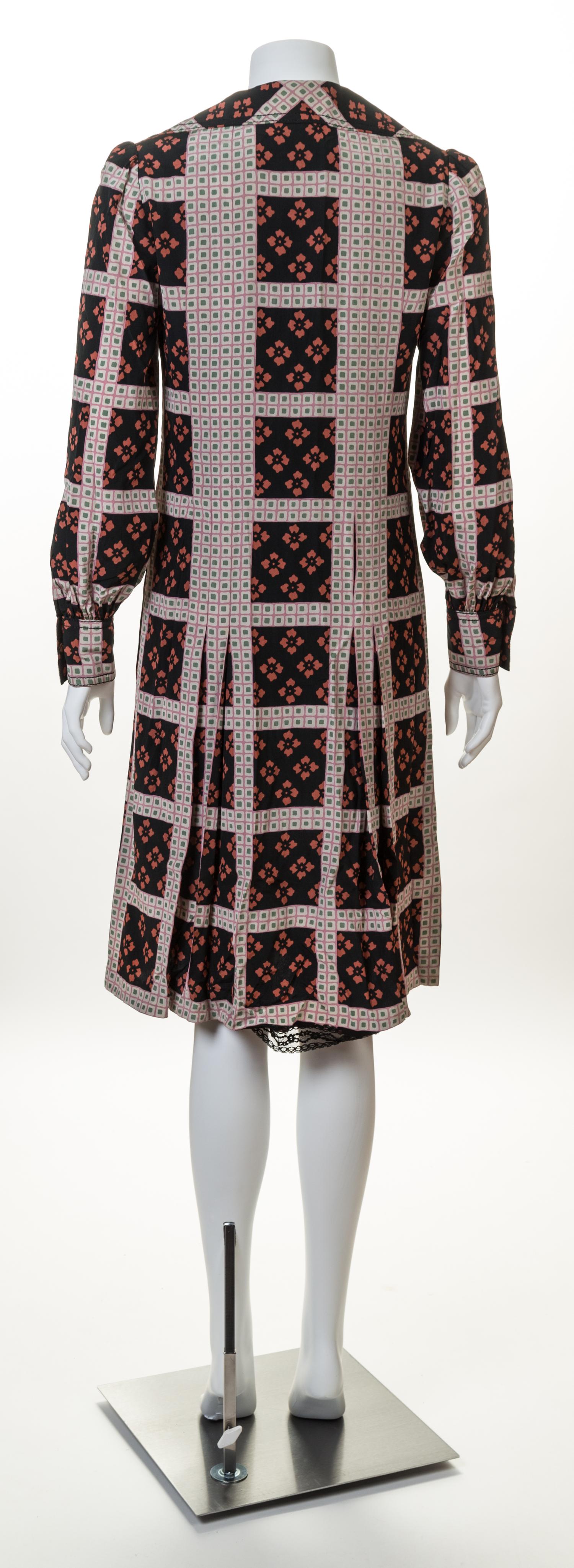 A Galanos for Amelia Gray Silk Floral and Geometric Print Dress, No size.