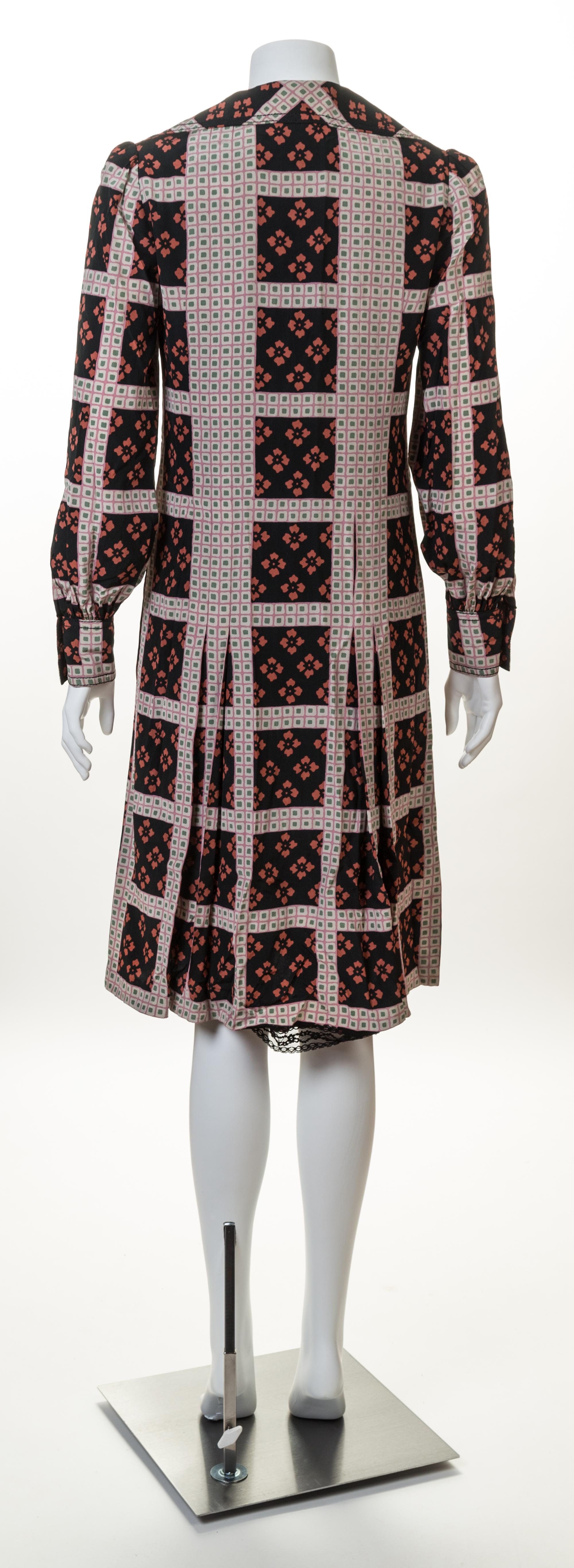 A Galanos for Amelia Gray Silk Floral and Geometric Print Dress, No size.