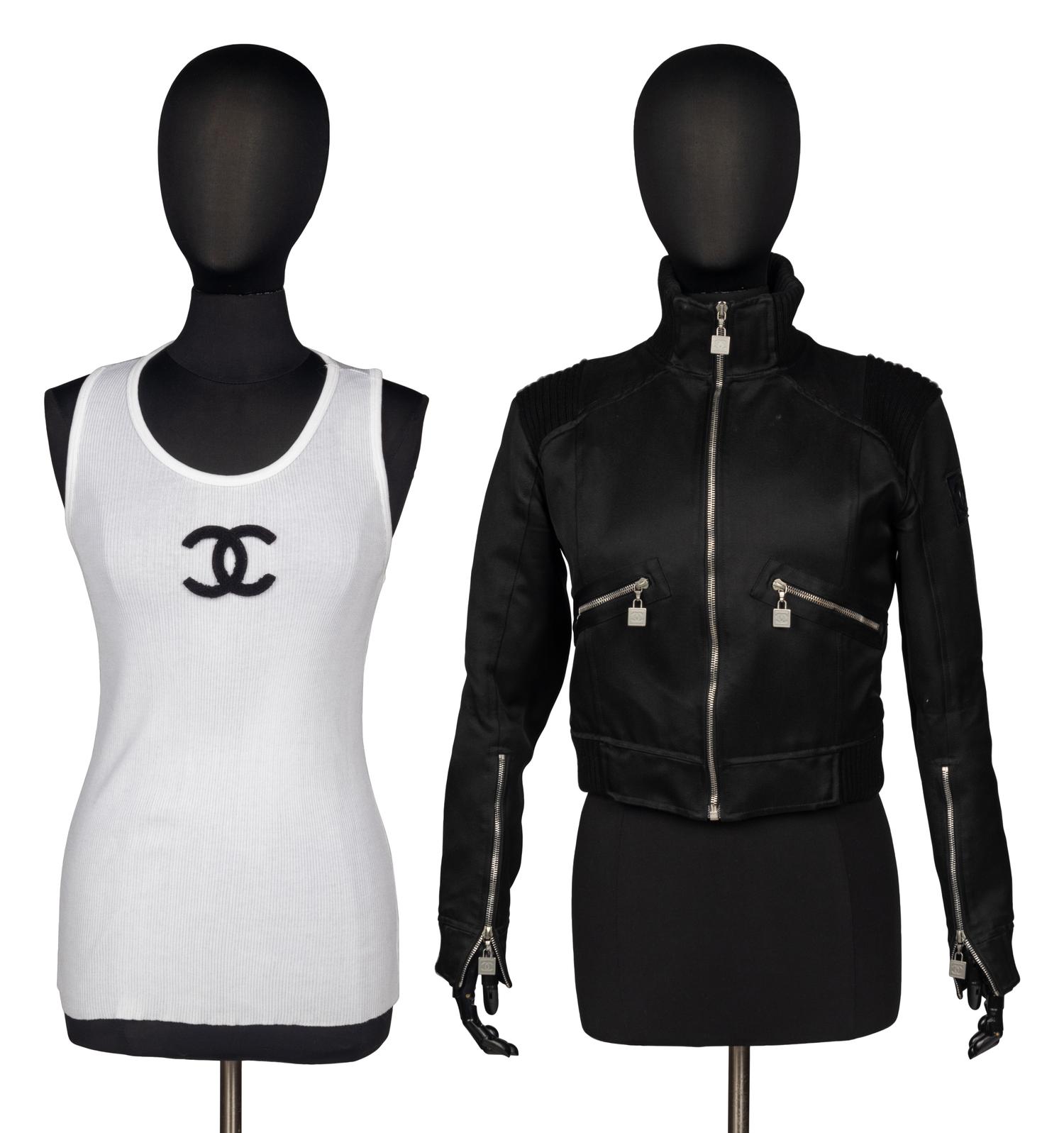 Chanel CC-Patch Tank Top & Bomber Jacket
