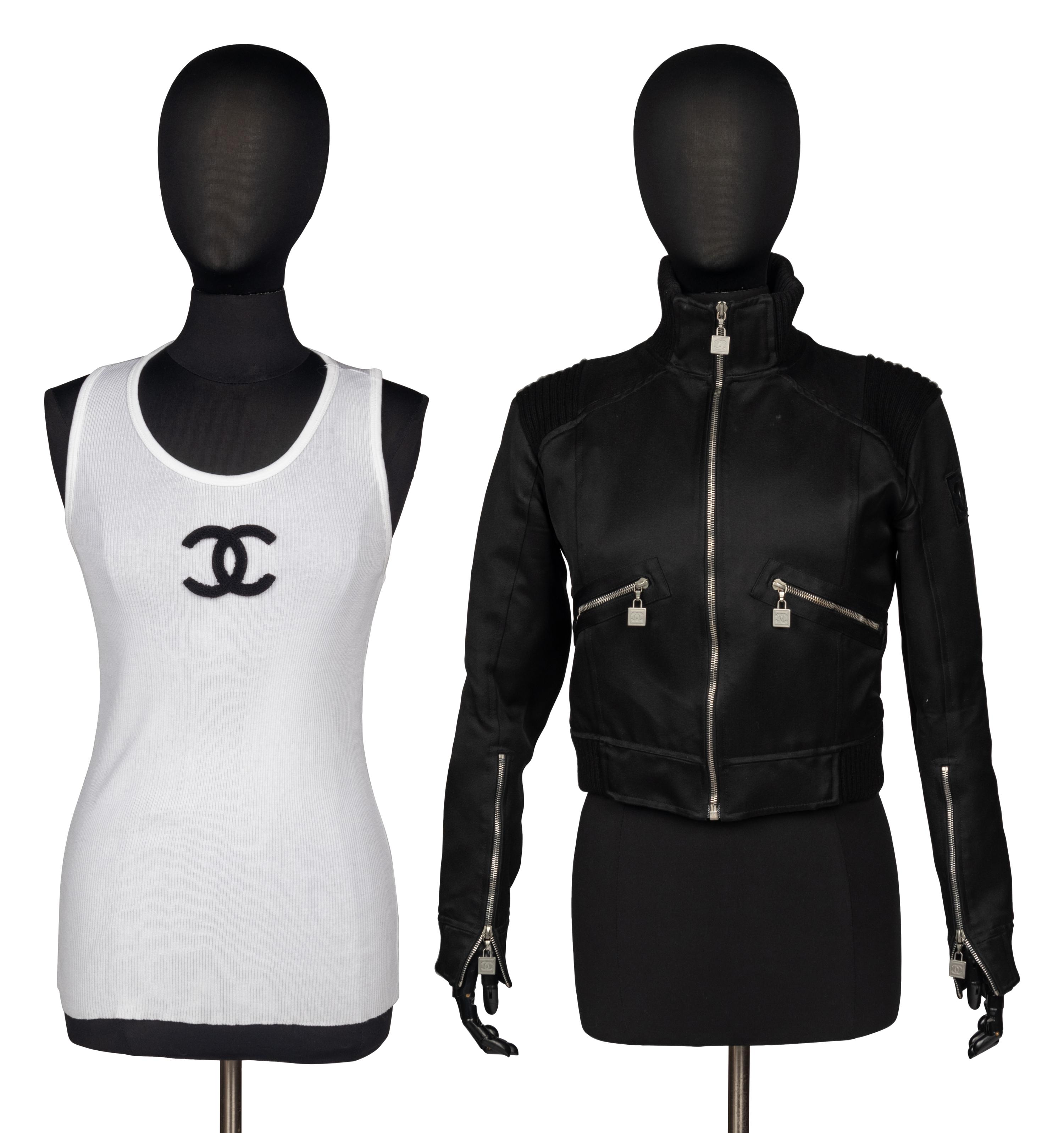 Chanel CC-Patch Tank Top & Bomber Jacket