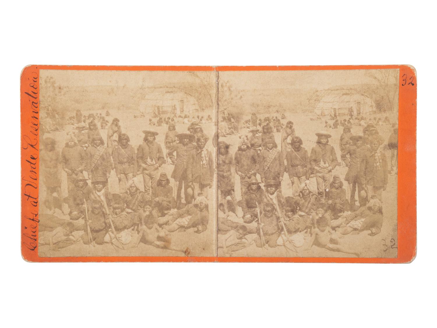 [NATIVE AMERICANS]. FLANDERS & PENELON, photographers. A group of 2 stereoviews of Native American subjects taken at Verde and San Carlos Reservations. Arizona: [Spring-Summer 1874].