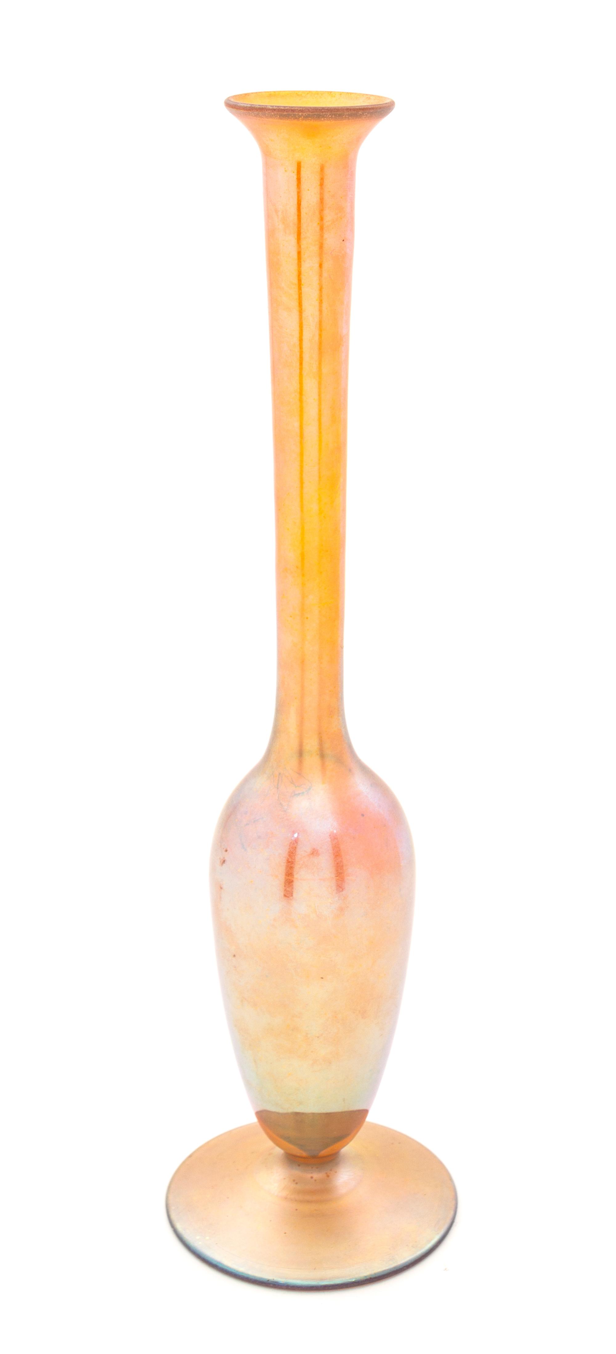 An American Iridescent Glass Vase Height 13 inches.