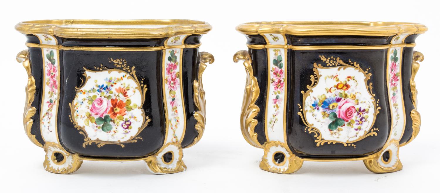 A Pair of French Porcelain Cache Pots Height 5 1/2 inches. — 20TH CENTURY
