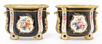 A Pair of French Porcelain Cache Pots Height 5 1/2 inches. — 20TH CENTURY
