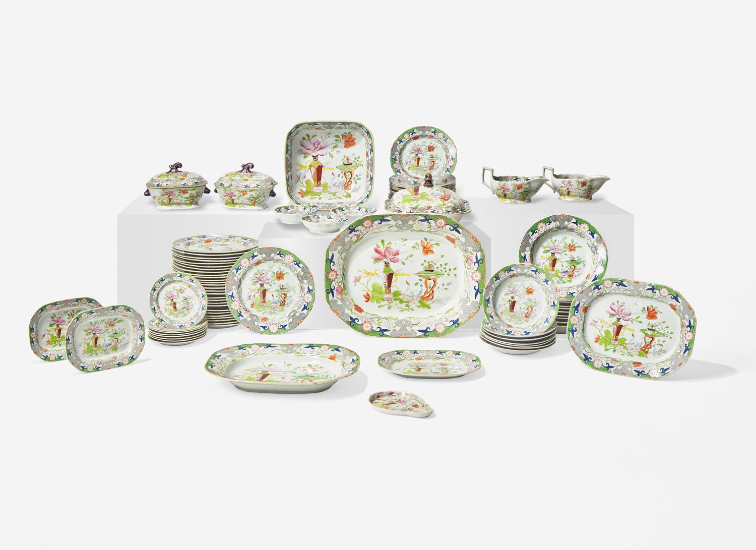 An Early Mason's Polychrome Decorated Ironstone Dinner Service