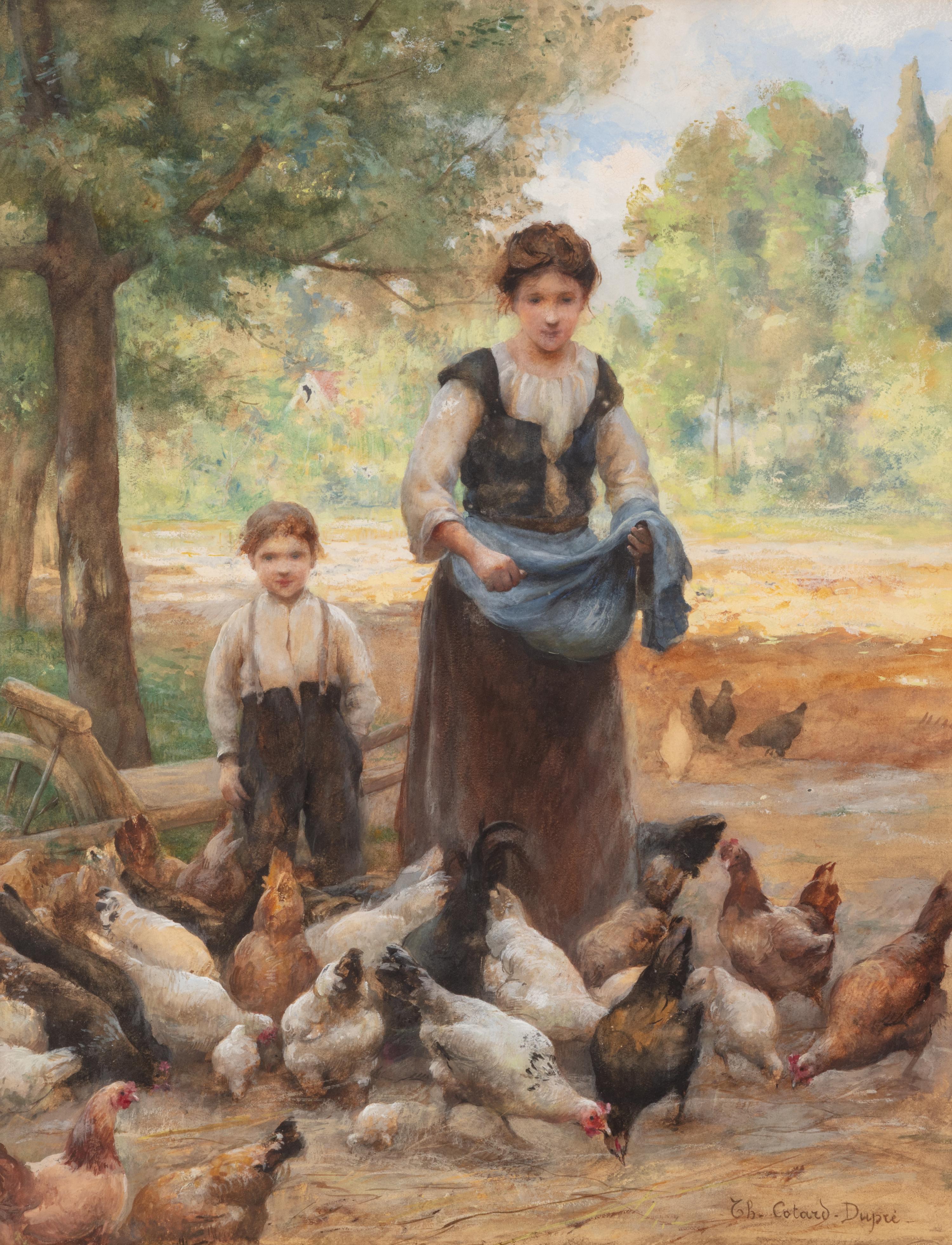 Thérèse Marthe Françoise Cotard-Dupre (French, 1877-1921) — Fermiere et Enfant au Pré